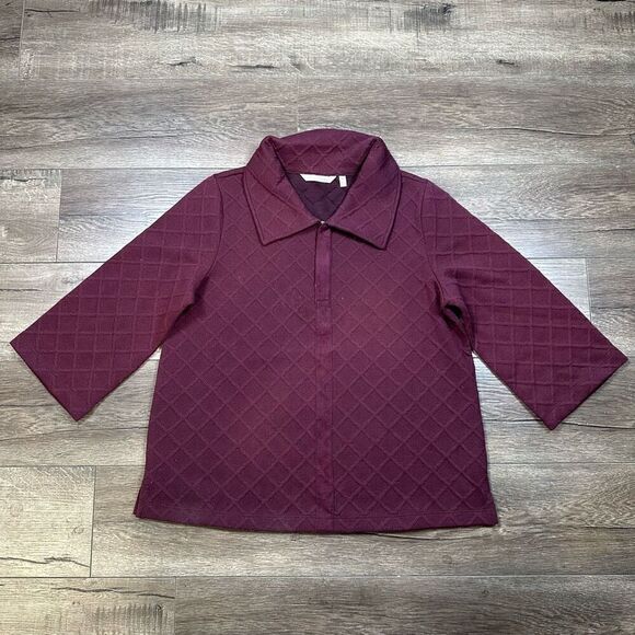 Soft Surroundings Women’s Size Medium Petite Dorothy Jacquard Top Merlot - Picture 1 of 6